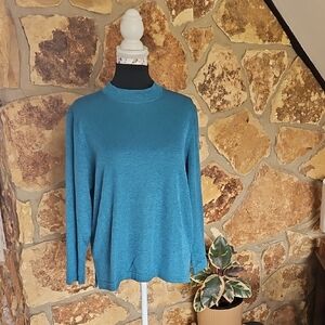 BonWorth Vintage Sea Blue Long Sleeve Women's Top‎ Sz M(petite)
